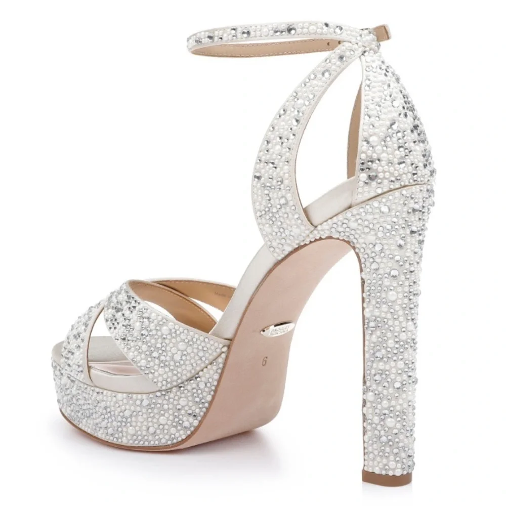 Badgley Mischka Silver Crystal Platform Sandals